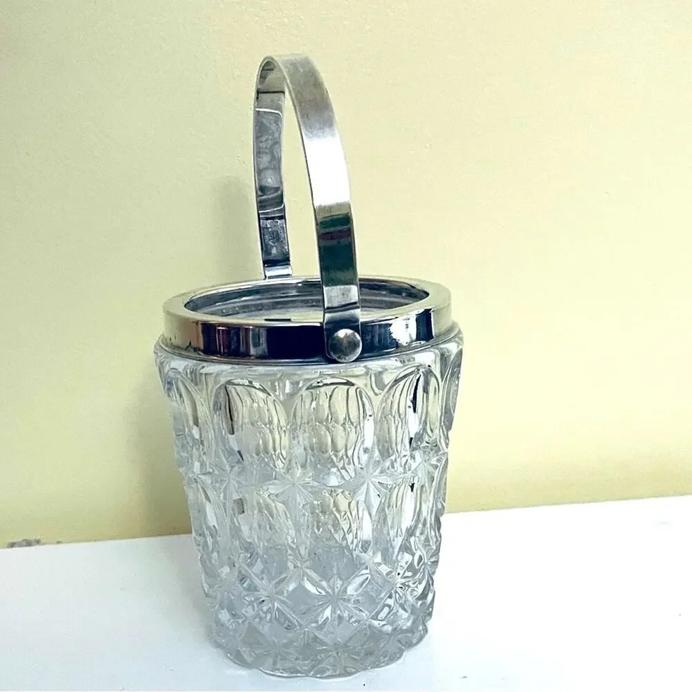 Ice Bucket Vase Vtg William Adams Crystal Silver Plate Thumbprint Italy
